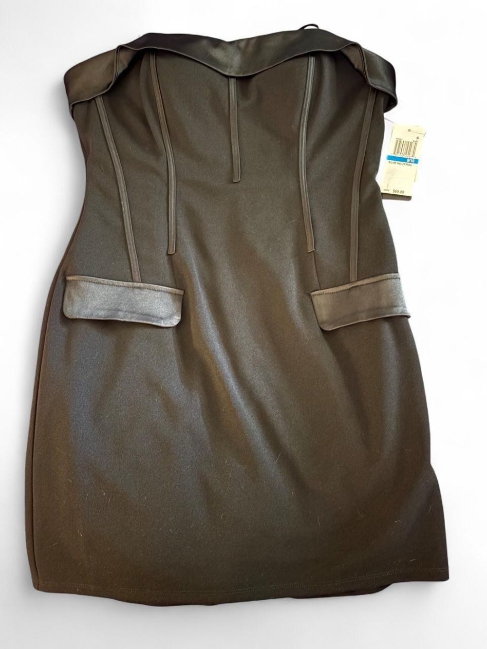 Strapless Faux-Leather Pocket Mini Dress - Black